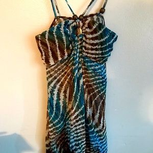 Sheer halter top S Blue/Brown